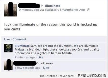 Funny illuminati Facebook fail – Humorous TGIF at PMSLweb.com