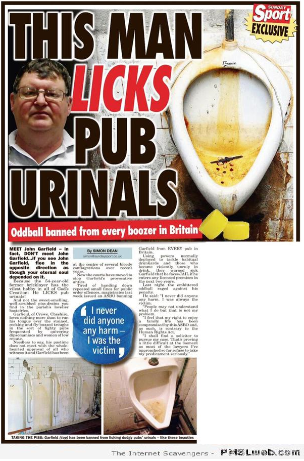 This man licks pub urinals at PMSLweb.com