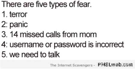 There are 5 types of fear humor at PMSLweb.com
