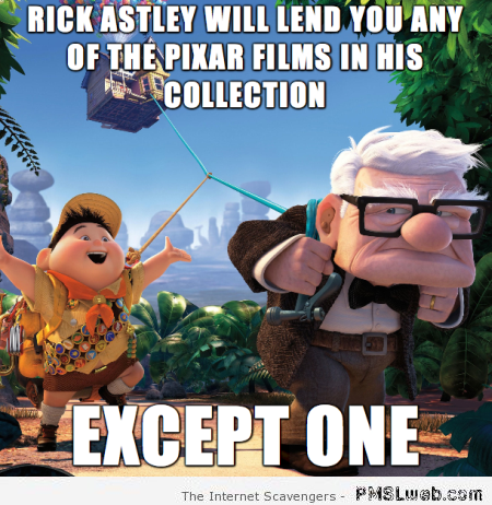 Funny Rick Astley and Pixar movies meme at PMSLweb.com