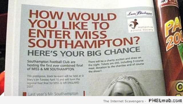 How would you like to enter Miss Southampton fail at PMSMweb.com