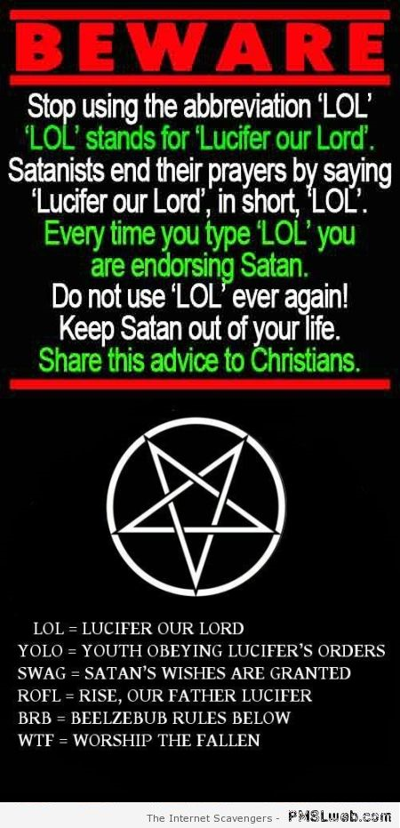 Satanic abbreviations on internet humor at PMSLweb.com