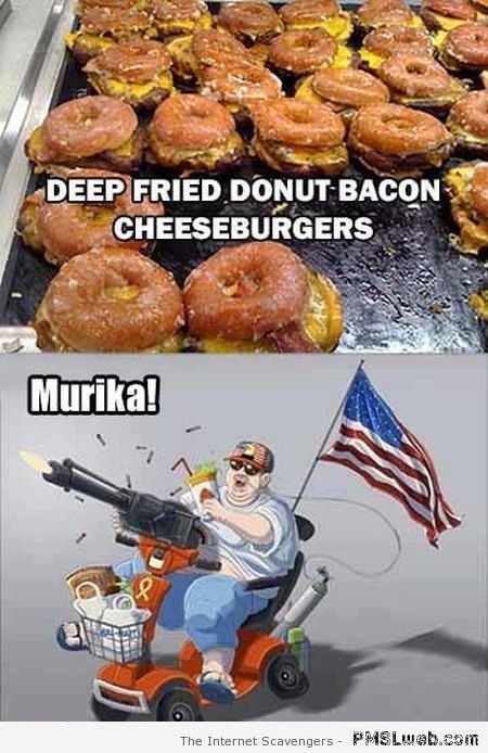 Deep fried donut bacon cheezburgers meme at PMSLweb.com