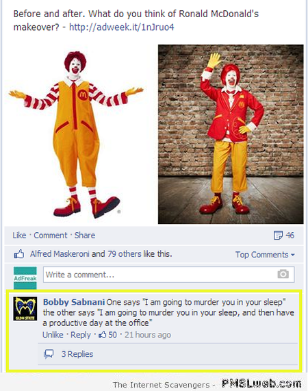 Funny Ronald McDonald comment – Funny Sunday pics at PMSLweb.com