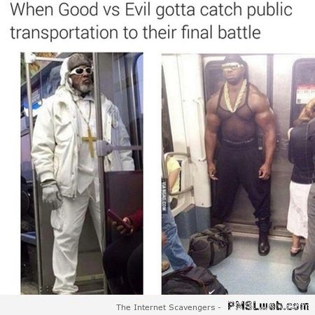 Funny good versus evil in the subway