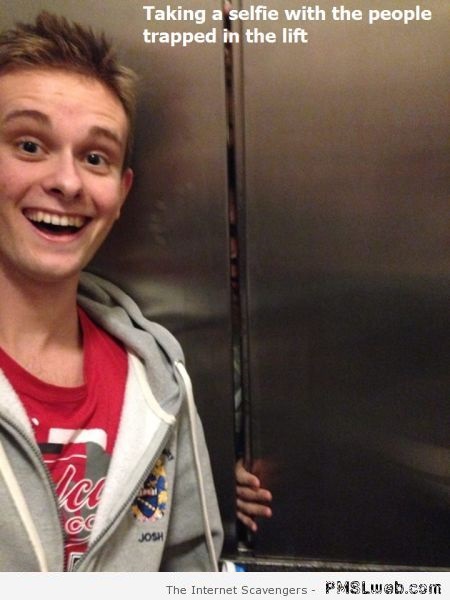 Funny selfie with people trapped in the lift – Tuesday chuckles at PMSLweb.com
