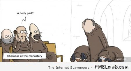 Charades at the monastery funny cartoon – Tuesday chuckles at PMSLweb.com