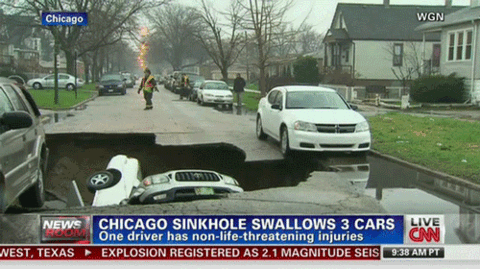 Sinkhole swallows car TV humor