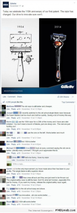 Funny Gillette razor Facebook conversation