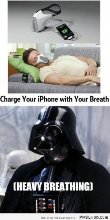 Charge your iPhone with your breath Vader meme