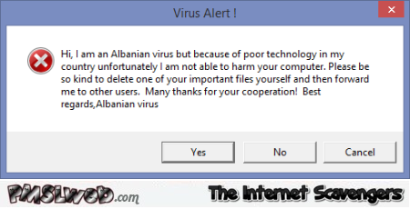 Funny Albanian computer virus at PMSLweb.com