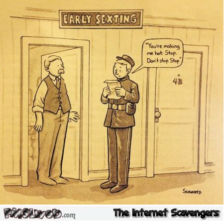 Early sexting funny cartoon at PMSLweb.com