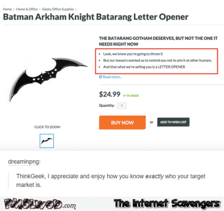 Funny batarang letter opener advertising – LOL pictures at PMSLweb.com