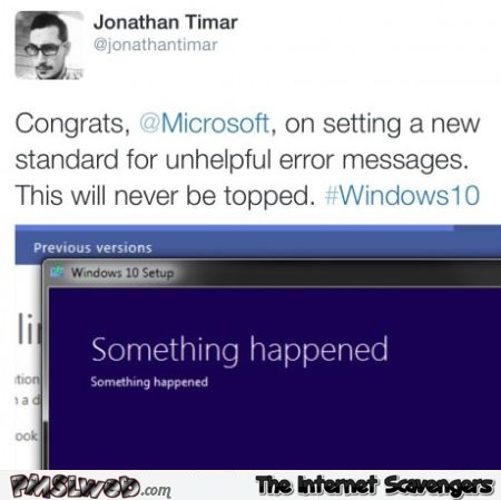 Funny Windows 10 error message at PMSLweb.com