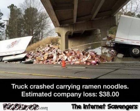 Funny ramen noodles truck accident