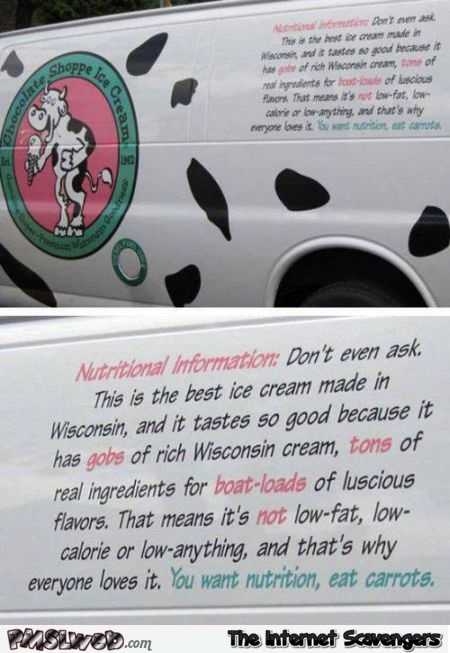 Funny ice cream nutritional information at PMSLweb.com