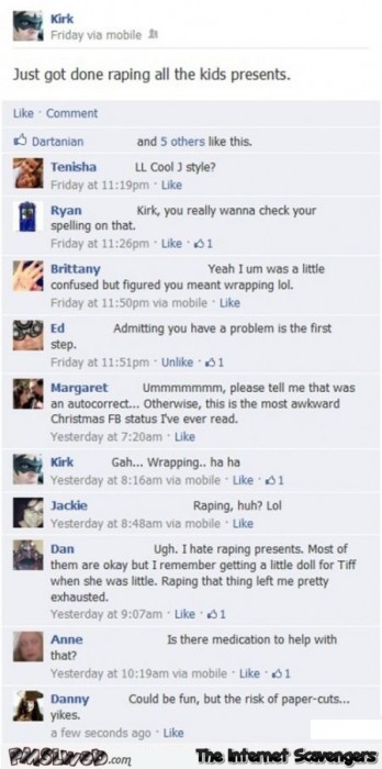 Raping presents Facebook fail