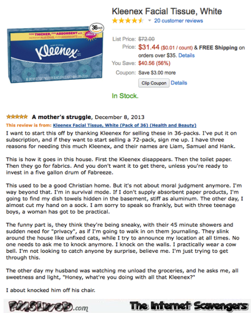 Funny Kleenex tissue review @PMSLweb.com