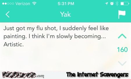 Funny flu shot quote @PMSLweb.com