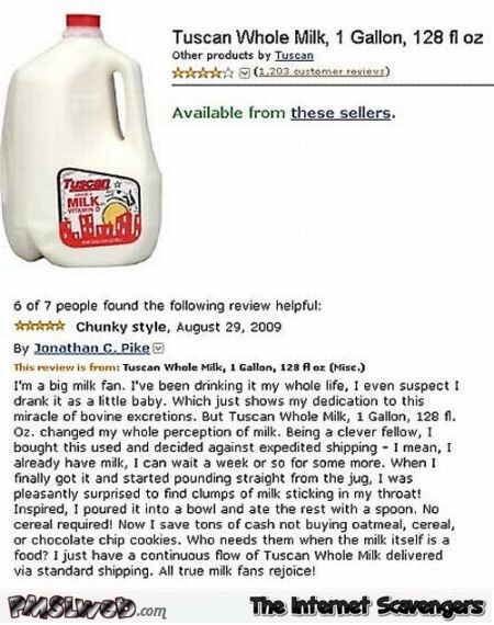 Funny Gallon of milk amazon review @PMSLweb.com