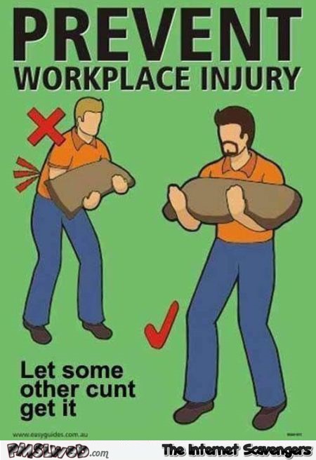 Prevent workplace injury funny guide @PMSLweb.com