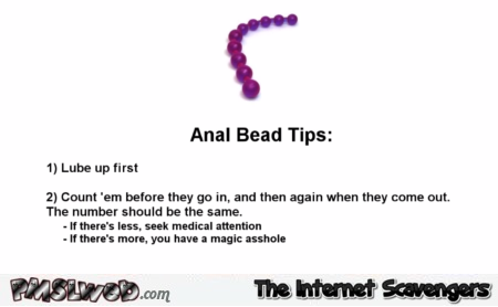Anal bead tips humor @PMSLweb.com
