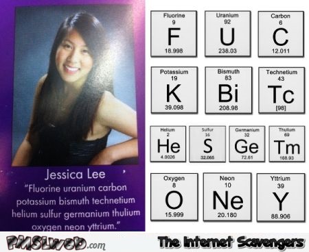 Funny periodic table year book comment @PMSLweb.com