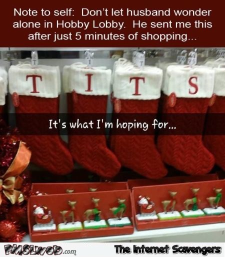 Don’t let husband wander alone in hobby lobby at Christmas humor @PMSLweb.com
