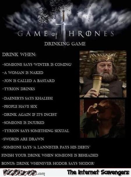 Game of thrones drinking game