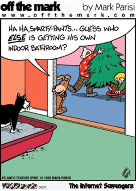 Funny cat and dog Christmas cartoon @PMSLweb.com
