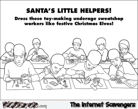 Santa’s little helpers sarcastic coloring page @PMSLweb.com