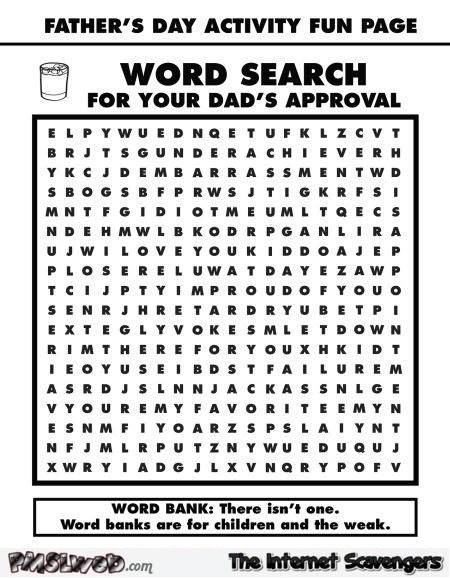 sarcastic father’s day word search @PMSLweb.com