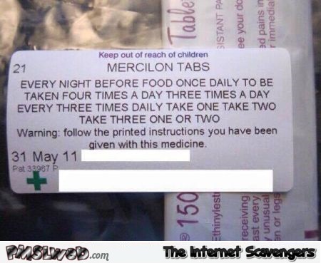 Hilarious prescriptions instructions
