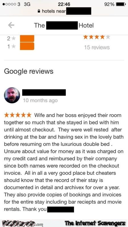 Funny hotel room review – Tuesday humor @PMSLweb.com