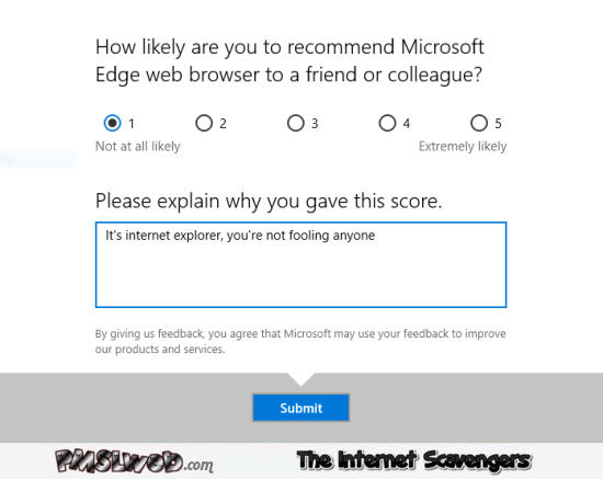 Funny Microsoft edge feedback – Rollicking Wednesday @PMSLweb.com