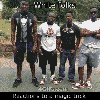 Funny reactions to magic trick black versus white