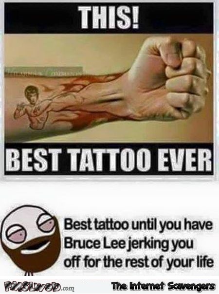 Bruce Lee tattoo humor @PMSLweb.com