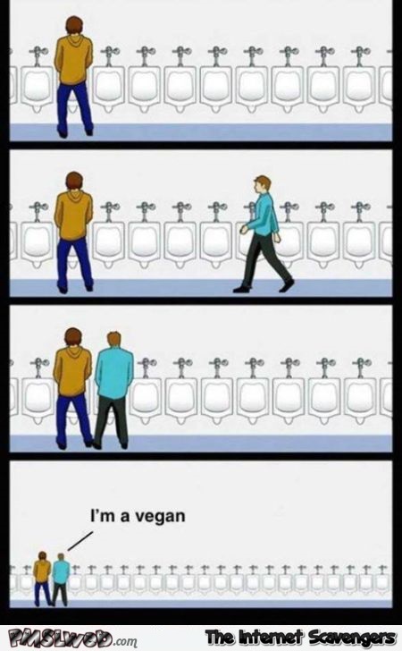 How to spot out a vegan in the bathroom funny cartoon @PMSLweb.com