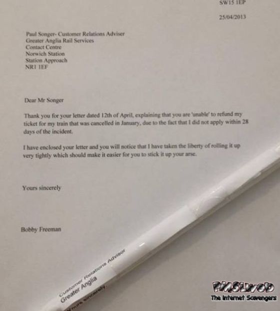 Funny refund letter