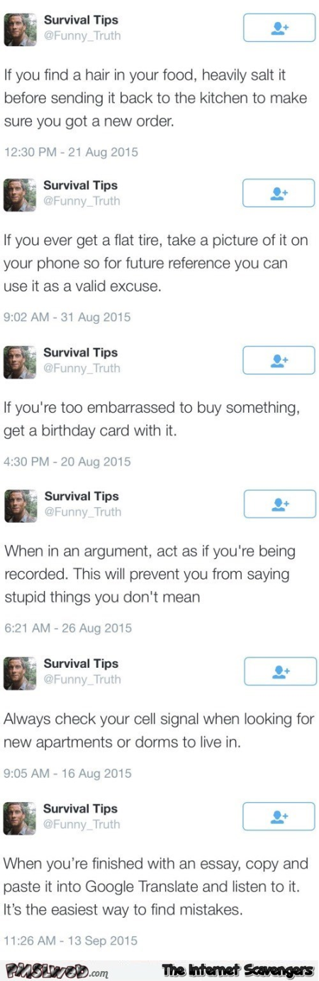 Funny survival tips @PMSLweb.com
