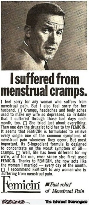 Funny vintage menstrual cramp medication advert