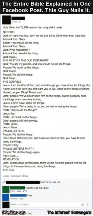 The Bible explained to you funny facebook post