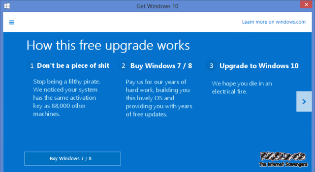 Upgrade to Windows 10 humor @PMSLweb.com