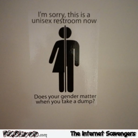 Funny unisex restroom sign @PMSLweb.com