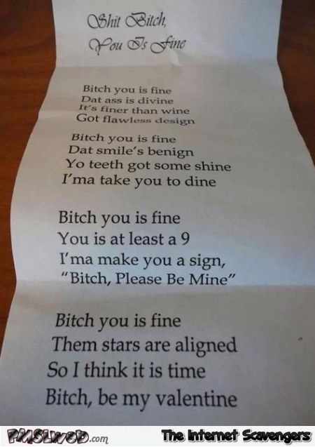 Shit bitch you is fine Valentine’s day poem @PMSLweb.com