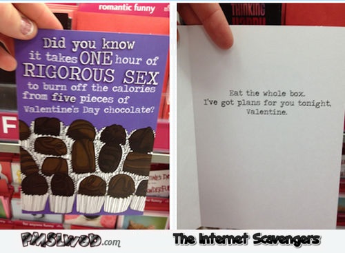 Funny burning off V-day chocolate calories card – Valentine’s day humor @PMSLweb.com