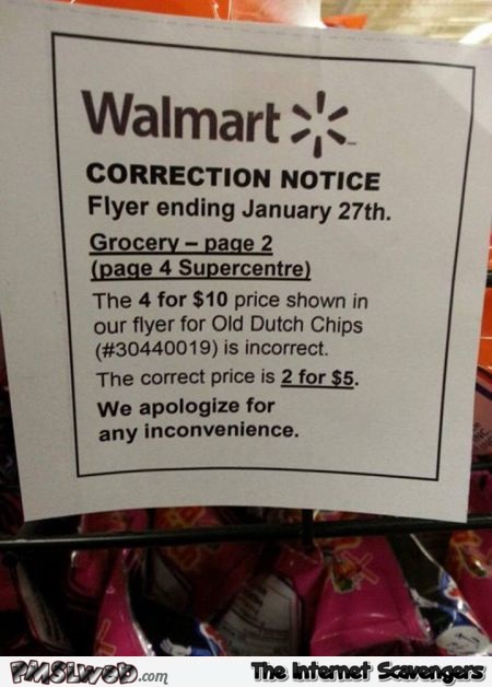 Funny Walmart correction notice fail @PMSLweb.com