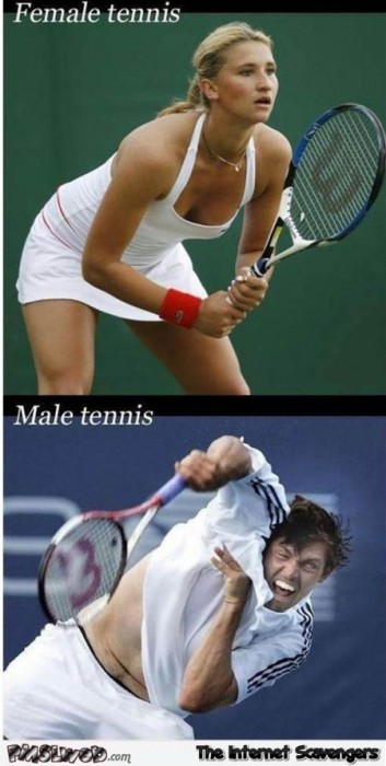 Funny female tennis versus male tennis