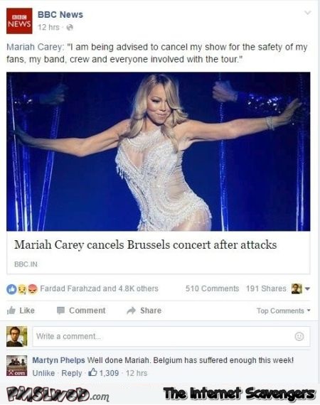 Mariah Carey cancels Brussels concert funny comment @PMSLweb.com