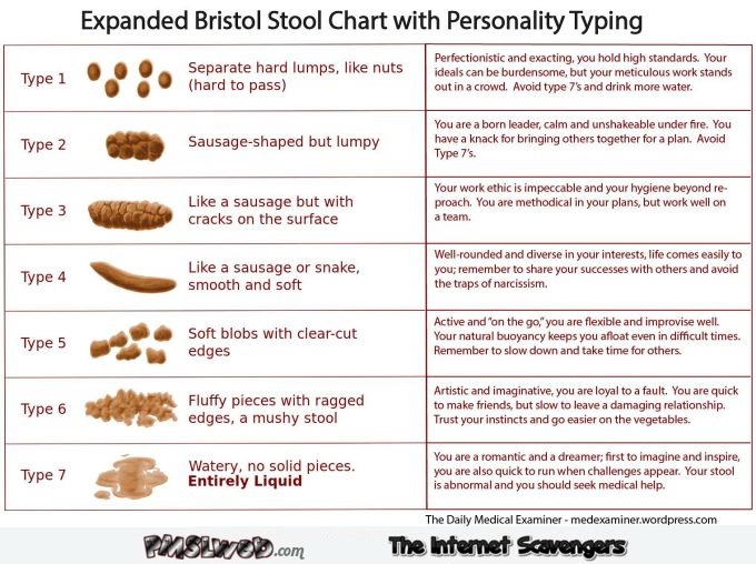 Funny stool personality chart – Hump day guffaws @PMSLweb.com